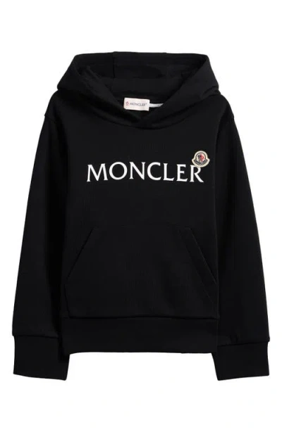 Moncler Kids' Logo Cotton Fleece Graphic Hoodie In Black