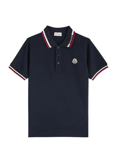Moncler Kids Logo Cotton Polo Shirt (8-10 Years) In Navy