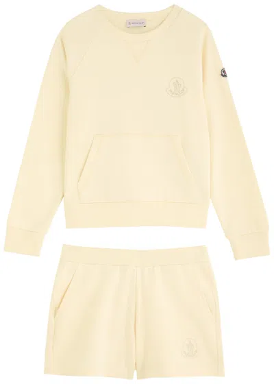 Moncler Kids Logo Cotton Sweatshirt And Shorts Set In Cream