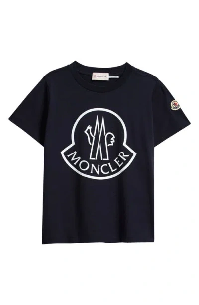 Moncler Kids' Logo Cotton T-shirt In Blue