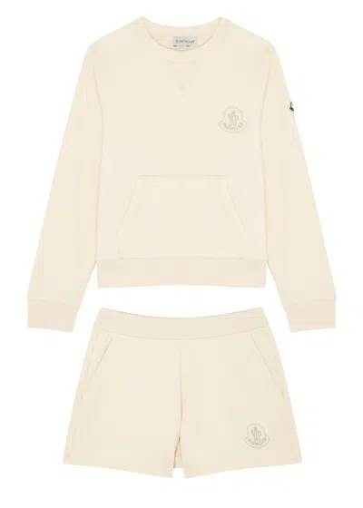 Moncler Kids Logo Cotton Tracksuit (8-10 Years) In Cream