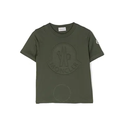 Moncler Kids Logo-embossed Cotton T-shirt In Green