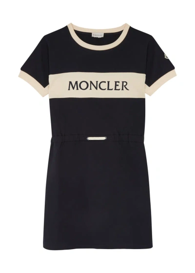 Moncler Kids Logo-embroidered Cotton Dress (8-14 Years) In Navy