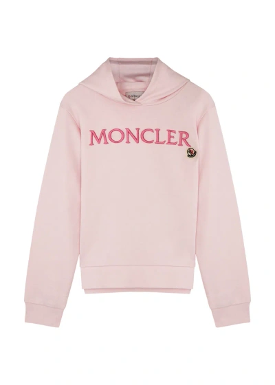Moncler Kids Logo-embroidered Hooded Cotton Sweatshirt In Pink Light