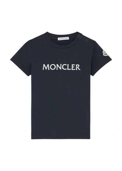 Moncler Kids Logo-embroidered Stretch-cotton T-shirt In Navy