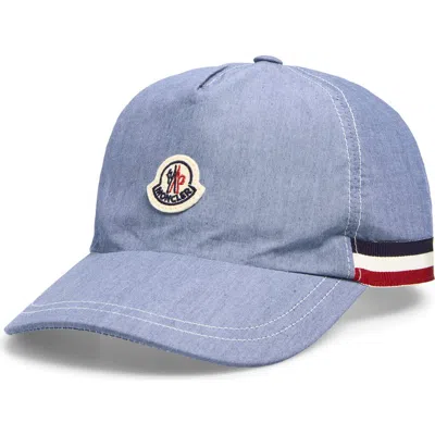 Moncler Kids' Logo Patch Chambray Baseball Cap In Blue