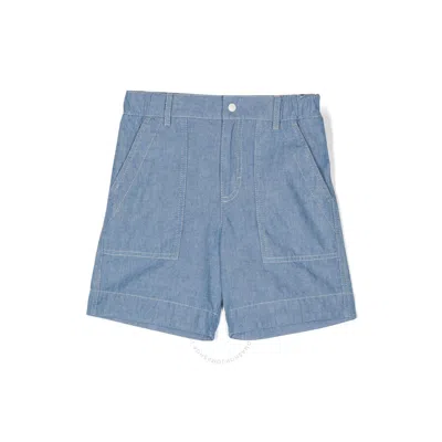Moncler Kids Logo Patch Cotton Bottoms Shorts In Blue