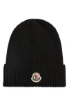 Moncler Kids' Logo Patch Virgin Wool Beanie In Black