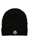 Moncler Kids' Logo Patch Wool Beanie In Black