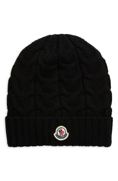 Moncler Kids' Logo Patch Wool Beanie In Black