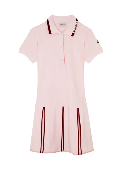Moncler Kids Logo Piqué Cotton Dress In Pink Light
