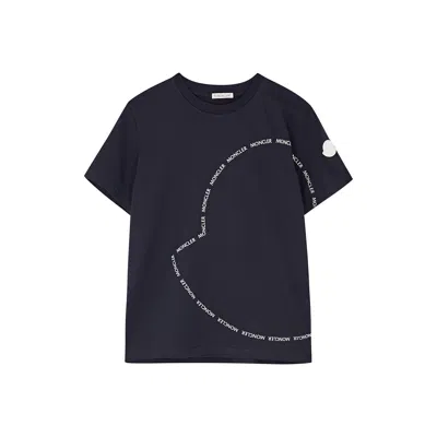 Moncler Kids Logo-print Cotton T-shirt (12-14 Years) In Navy