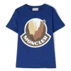 Moncler Kids Logo Print Cotton T-shirt In Blue
