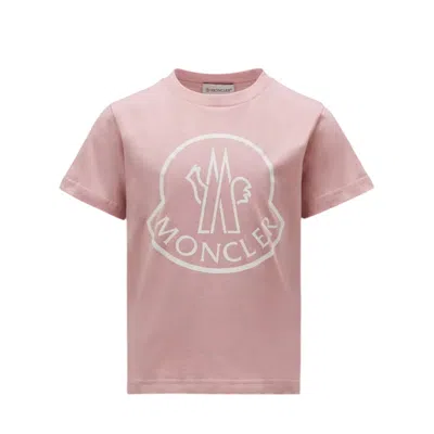 Moncler Kids Logo Print Cotton T-shirt In Pink
