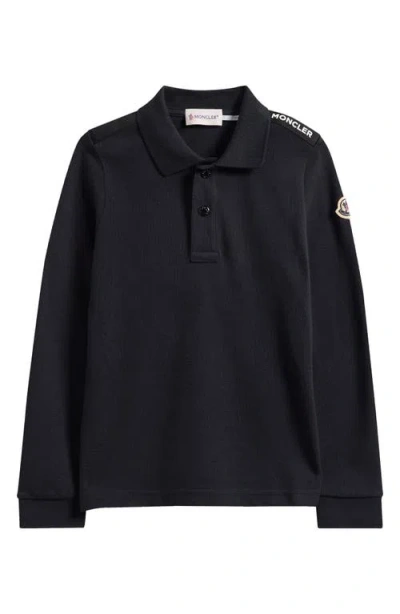 Moncler Kids' Logo Tape Polo In Black
