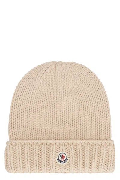 Moncler Kids Logo Wool Beanie In Neutral