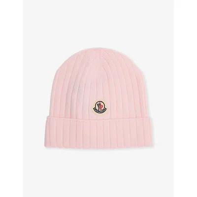 Moncler Kids' Logo-badge Wool Beanie Hat Light Pink Xxxs
