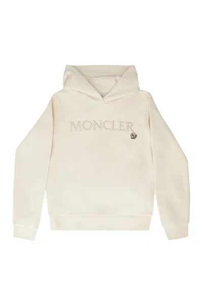 Moncler Kids Logo-embroidered Cotton Hoodie In Neutral