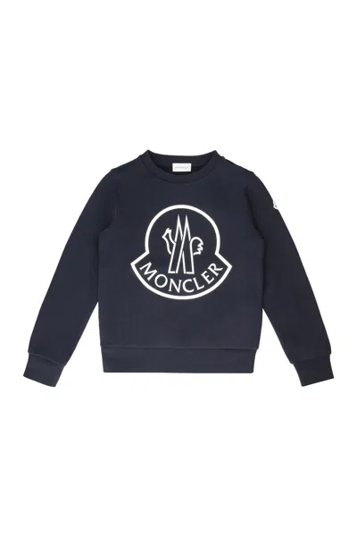 Moncler Kids Logo-print Cotton Crew-neck Sweatshirt In Blue