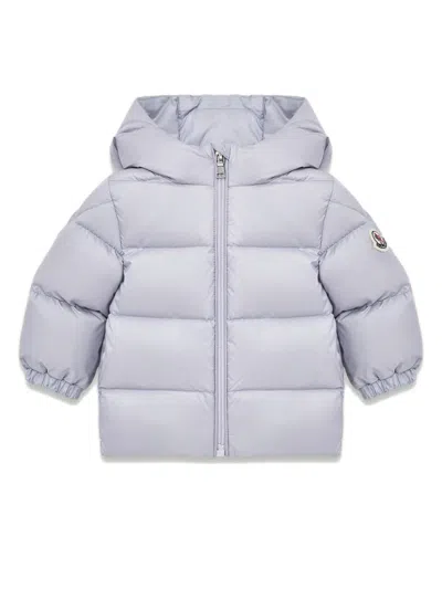 Moncler Kids Long Season Down-filled Hooded Puffer Coat With Zip Closure & Snap Pockets In Viola