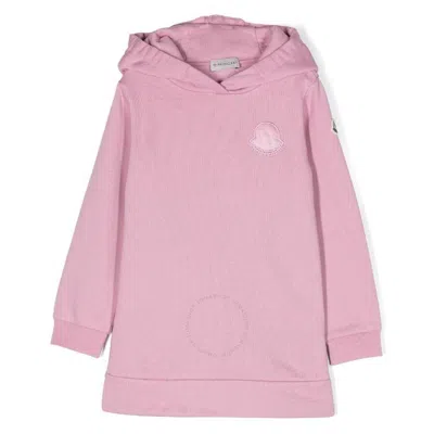 Moncler Kids Long Sleeve Hooded Logo Dress In Pink