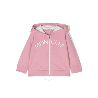 Moncler Kids Long Sleeve Hooded Sweatshirt In Pink