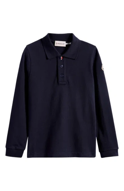 Moncler Kids' Long Sleeve Polo In Black