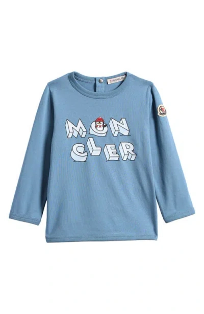 Moncler Kids' Long Sleeve Stretch Cotton Graphic T-shirt In Blue