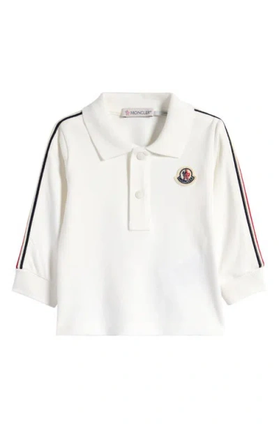 Moncler Kids' Long Sleeve Stretch Cotton Polo In White