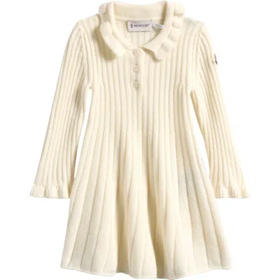 Moncler Kids' Long Sleeve Virgin Wool & Cashmere Polo Sweater Dress In Neutral