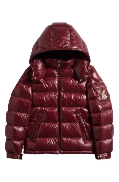 Moncler Kids' Maya Lacquered Nylon Down Puffer Jacket In Burgundy