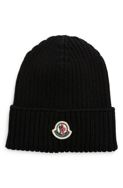 Moncler Kids' Merino Wool Cuff Beanie In Black