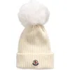Moncler Ribbed Wool Beanie W/ Faux Fur Pom In White