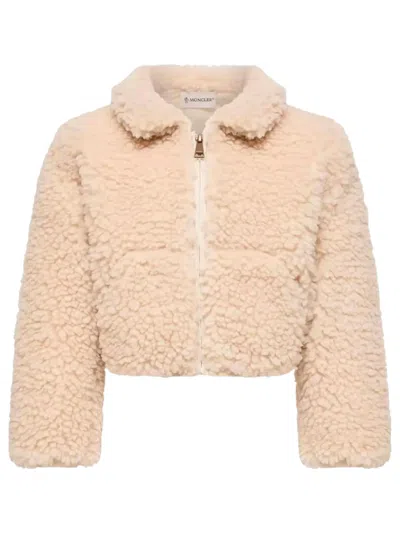 Moncler Kids Mini Boys Zipped Teddy Sweatshirt With Classic Collar In Multi