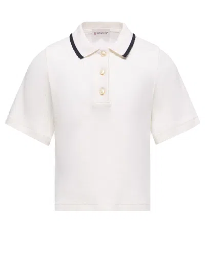 Moncler Kids Mini Button-up T-shirt With Embroidered Trim In White