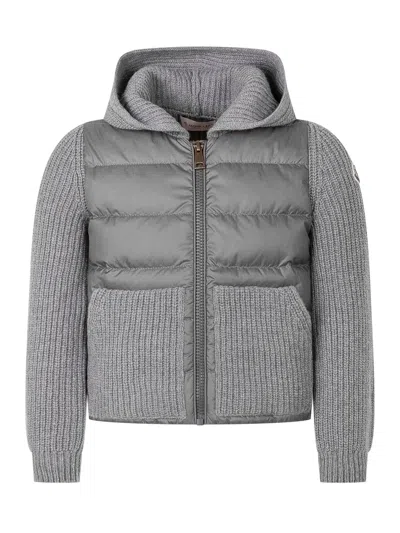 Moncler Kids Mini Cardigan In Grigio