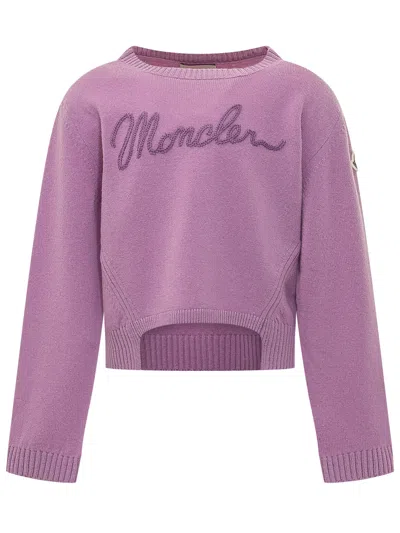 Moncler Kids Mini Cardigan Sweater, Knitwear In Lilla