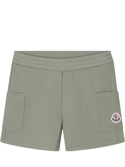 Moncler Kids Mini Casual Shorts With Logo And Pocket In Green