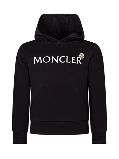 Moncler Kids Mini Classic Sweatshirt With Hood And Logo In Nero