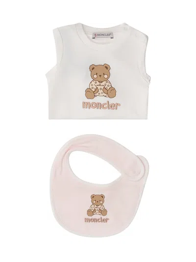 Moncler Kids Mini Complete Bodysuit And Bib Set In Bianco/rosa