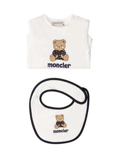 Moncler Kids Mini Complete Bodysuit With Accessory For Kids In Bianco/blu