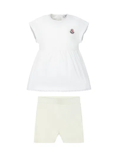 Moncler Kids Mini Complete Set With Top And Shorts For Girls In Bianco/giallo Chiaro