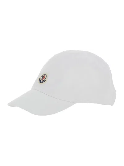 Moncler Kids Mini Cotton Baseball Cap With Front Logo Patch In White