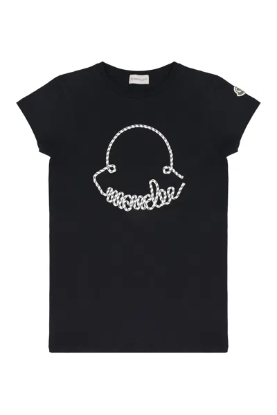 Moncler Kids Mini Cotton Dress For Girls - Autumn/winter 2024 Collection In Black