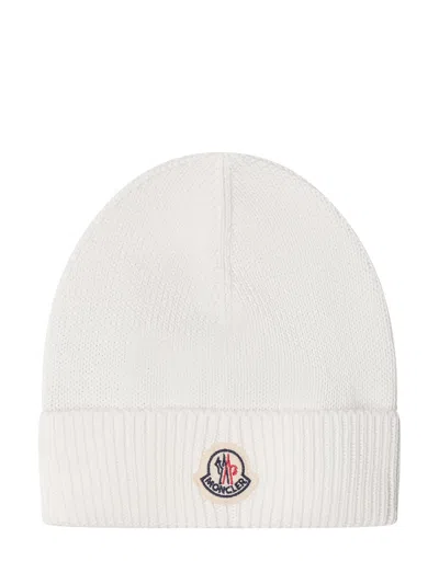 Moncler Kids Mini Cotton Hat With Folded Brim In Panna