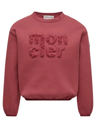 Moncler Kids Mini Cotton Jersey Sweatshirt With Logo And Decorative Cuffs In Pink