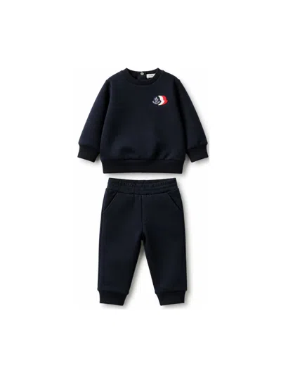 Moncler Kids Mini Crew Neck Sweatshirt With Back Snap Closure In Blue