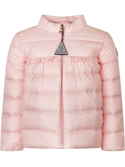 Moncler Kids Mini Down Jacket With High Neck And Zip For Kids In Rosa Chiaro