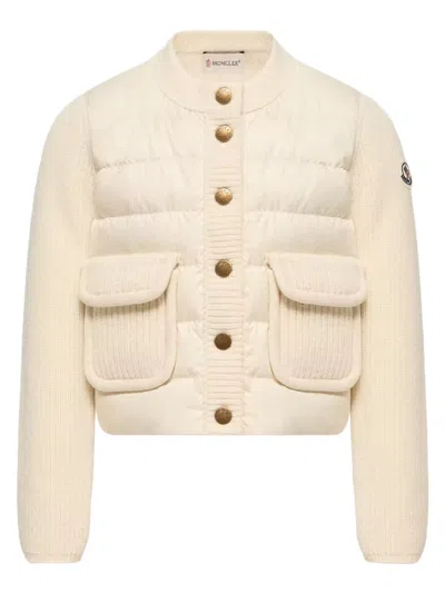 Moncler Kids Mini Down-filled Sweater With Snap Button Closure For Boys In Bianco