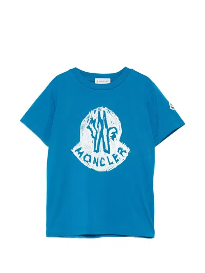 Moncler Kids Mini Essential Crew Neck T-shirt With Front Logo Print In Blue